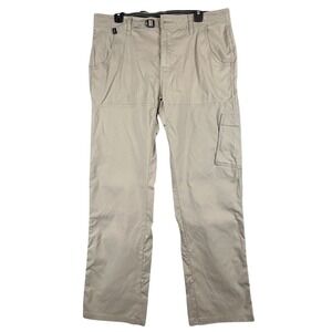 Prana Zion Mens Tan Khaki Stretch Hiking Climbing Cargo Pants 36x30 Snap Cuff